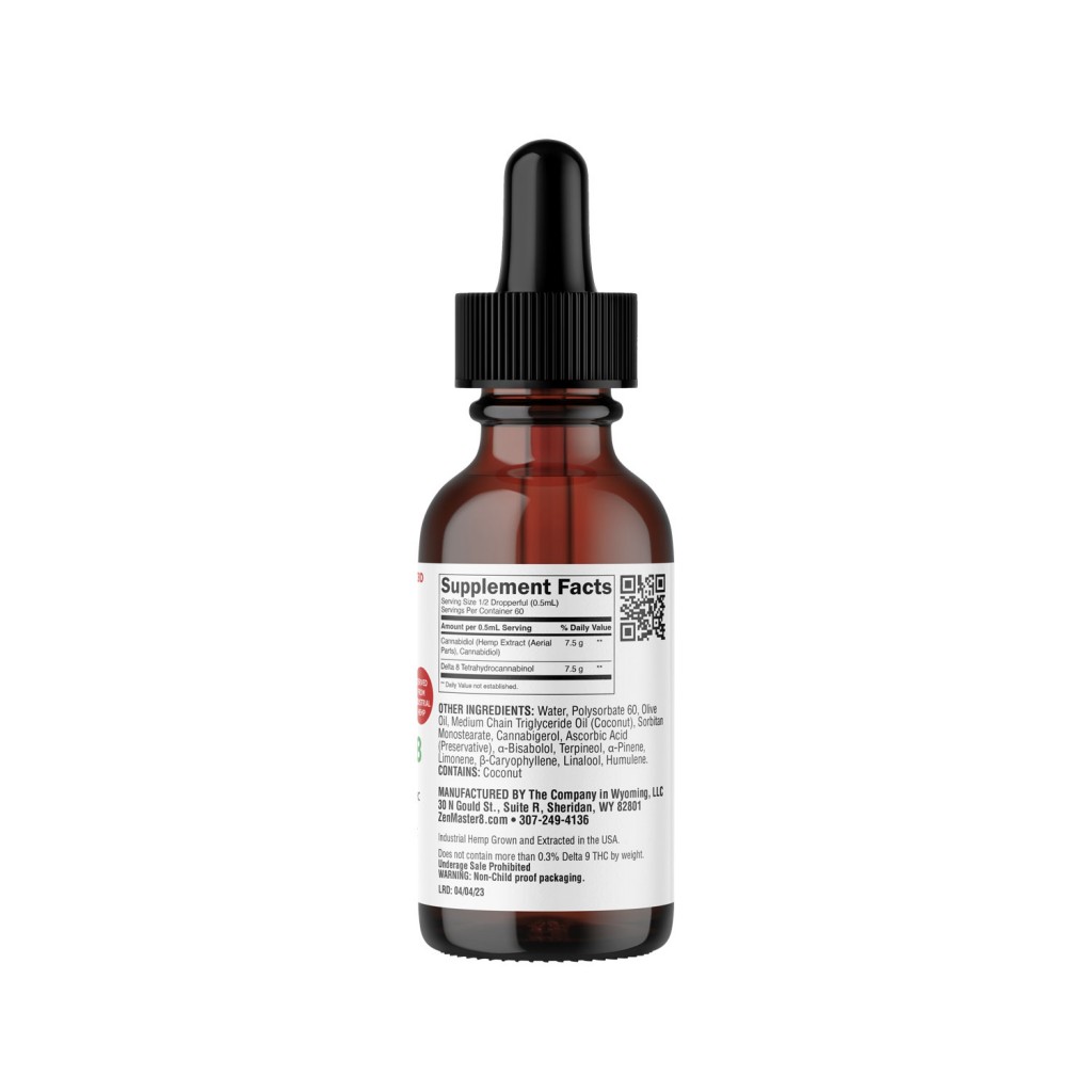 Delta 8 Tincture - Balance - CBD:D8 - 1:1 Ratio - Size/Strength - 30mL - 450mg CBD | 450mg Delta 8