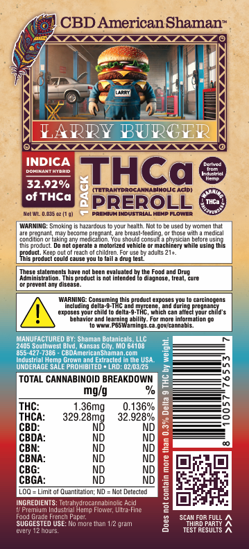 Larry Burger Strain | THCa Pre-Rolls | 10 Pack for $20