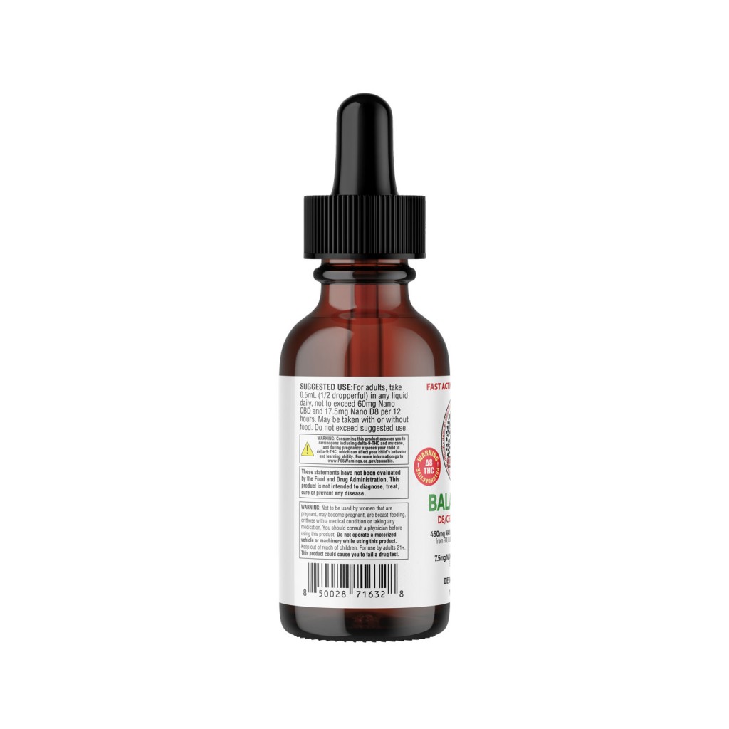 Delta 8 Tincture - Balance - CBD:D8 - 1:1 Ratio - Size/Strength - 30mL - 450mg CBD | 450mg Delta 8