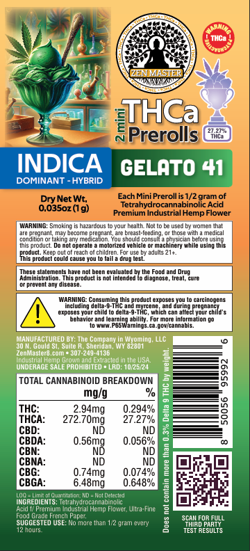 Gelato 41 Weed Strain | THCa Pre-Rolls | 10 Pack for $10