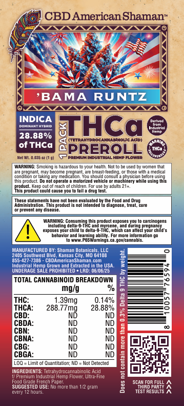 Bama Runtz Strain | THCa Pre-Rolls | 10 Pack for $10
