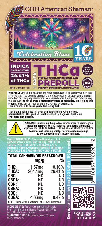 Celebration Blaze Strain | THCa Pre-Rolls | 10 Pack for $10