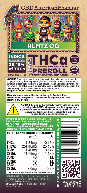 Runtz OG Weed Strain | THCa Pre-Rolls | 10 Pack for $20