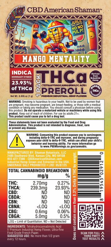Mango Mentality Weed Strain | THCa Pre-Rolls | 10 Pack for $20